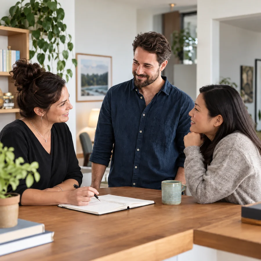 Three clinic colleagues planning their day together